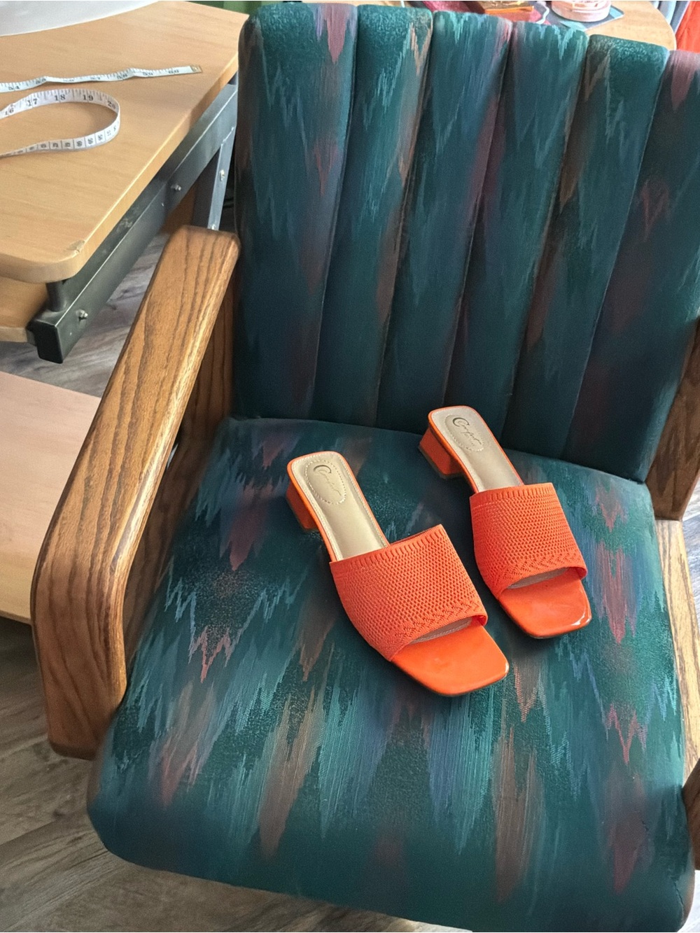 Orange Slide Sandals with Textured Strap - Women